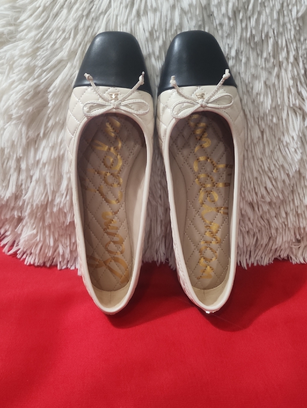 Sam Edelman Marilyn Quilted Two-Tone Ballet Flats in Cream and Black - Picture 2 of 12